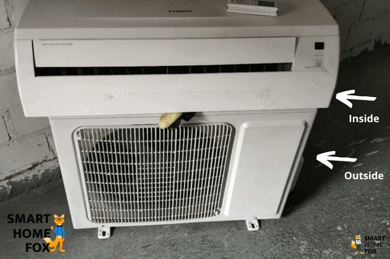 Man sieht zwei Teile einer Split-Klimaanlage
